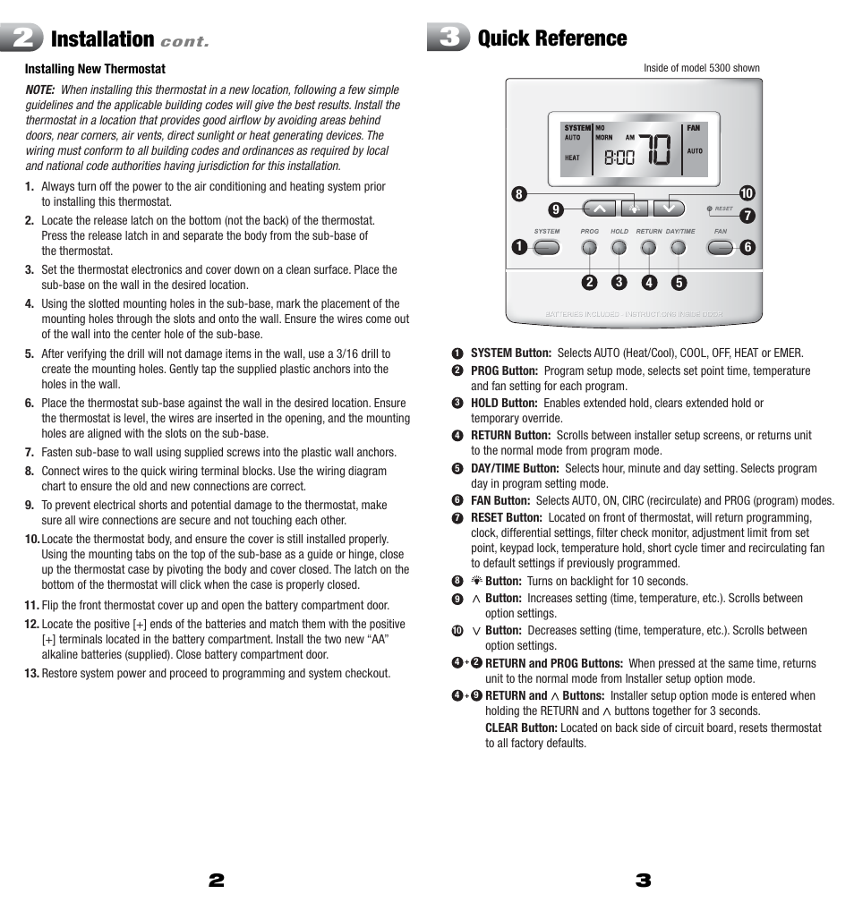 5300i_2_3.pdf, Installation, Quick reference | Braeburn 5300 2H-2C Installer Manual User Manual | Page 2 / 7