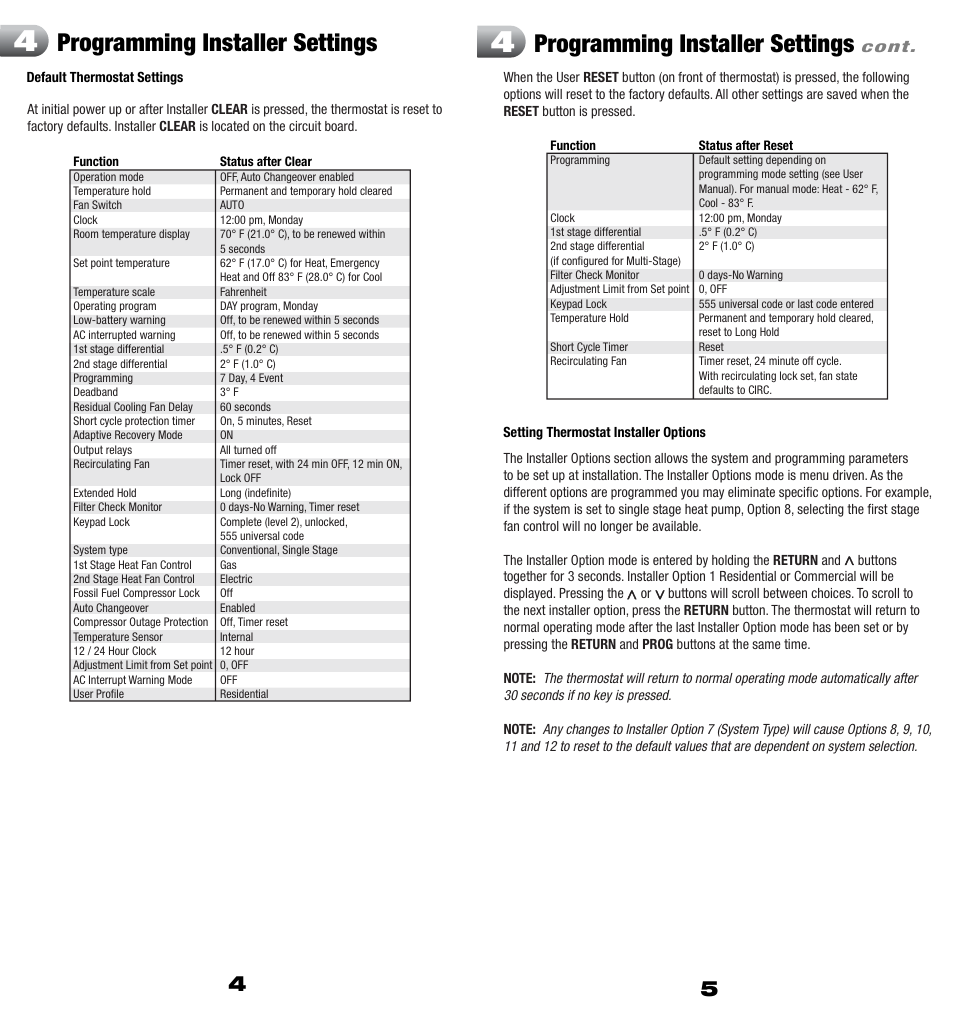 5300i_4_5.pdf, Programming installer settings | Braeburn 5300 2H-2C Installer Manual User Manual | Page 3 / 7