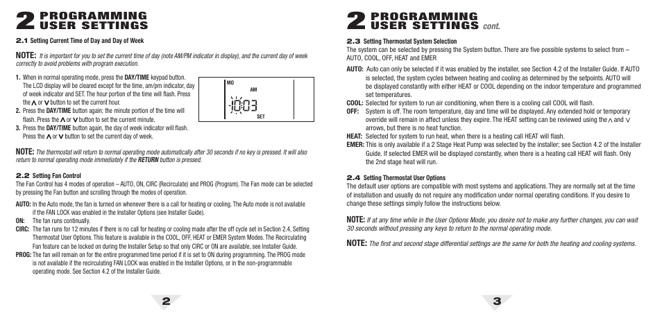 53u_2_3.pdf, Programming user settings | Braeburn 5300 2H-2C User Manual User Manual | Page 2 / 14