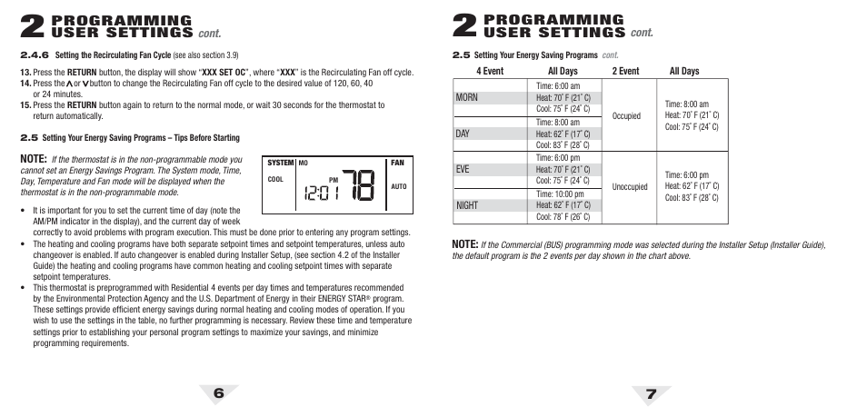 53u_6_7.pdf, Programming user settings | Braeburn 5300 2H-2C User Manual User Manual | Page 4 / 14