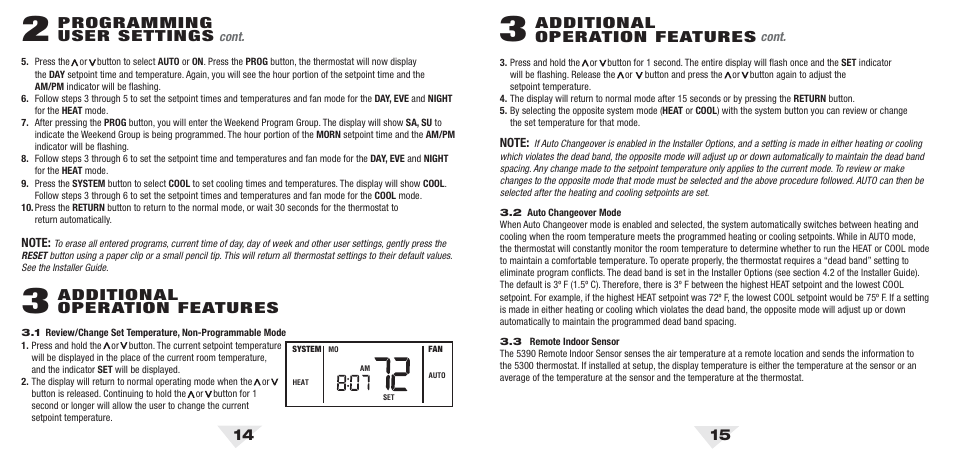 53u_14_15.pdf, Programming user settings, Additional operation features | Braeburn 5300 2H-2C User Manual User Manual | Page 8 / 14