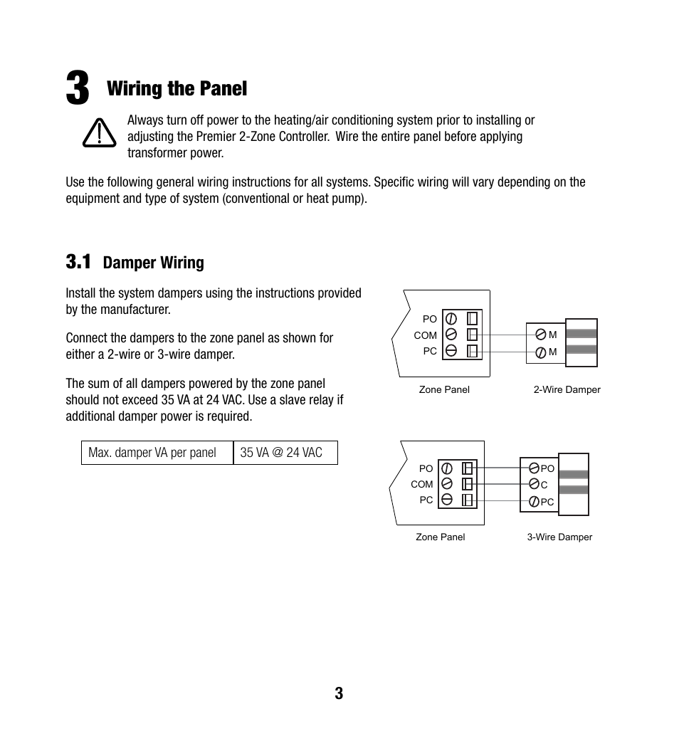 Wiring the panel, Damper wiring | Braeburn 140202 User Manual | Page 4 / 12
