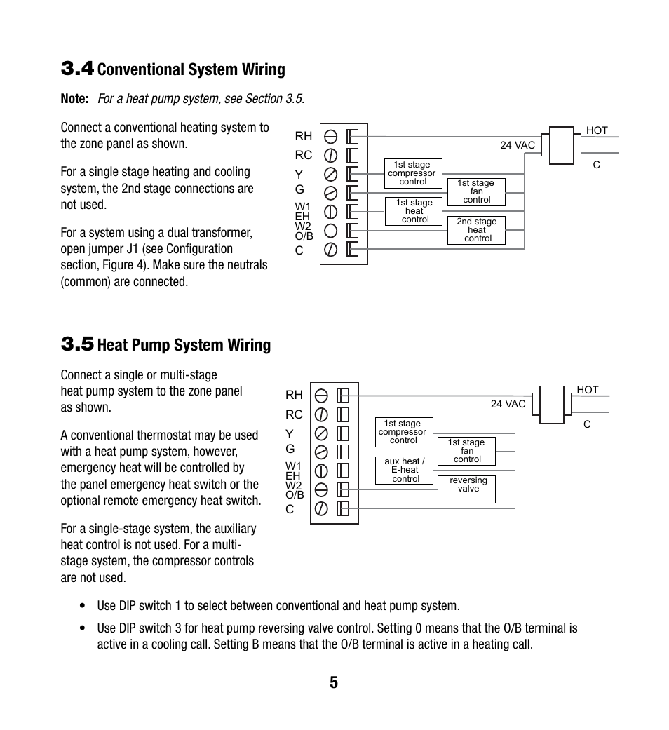 Conventional system wiring, Heat pump system wiring | Braeburn 140202 User Manual | Page 6 / 12