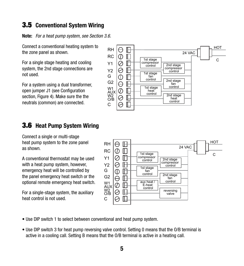 Conventional system wiring, Heat pump system wiring | Braeburn 140303 User Manual | Page 6 / 12