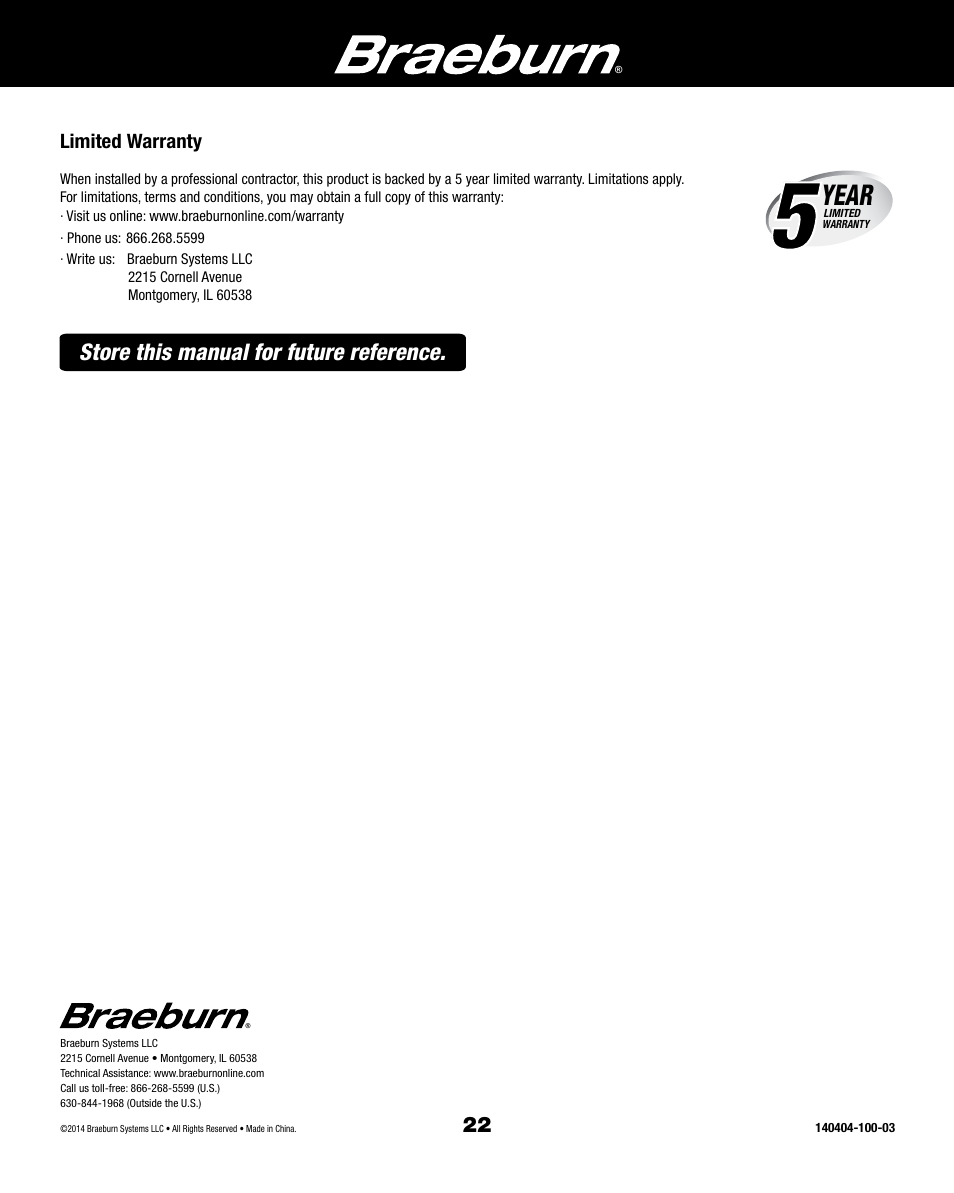 Year | Braeburn 140404 User Manual | Page 22 / 22