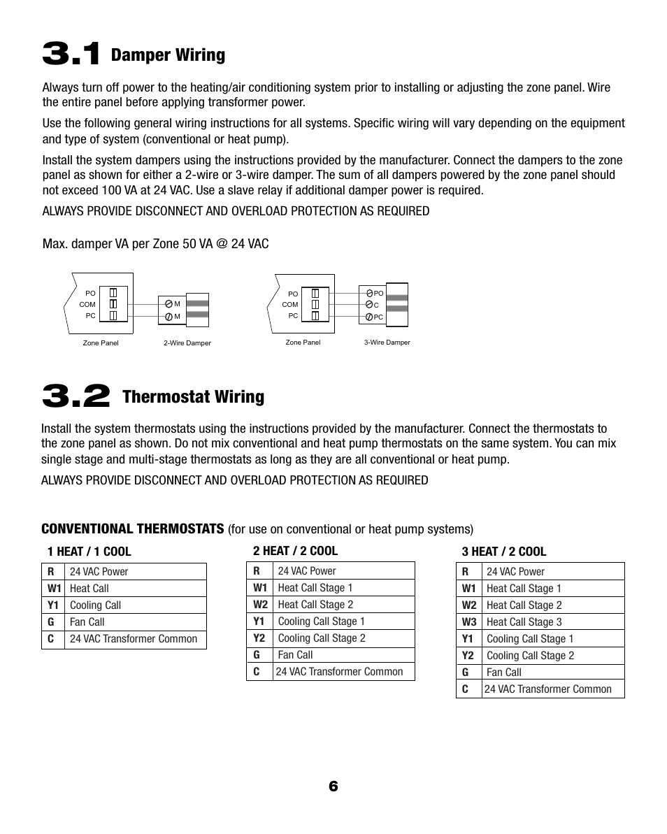 Damper wiring, Thermostat wiring | Braeburn 140404 User Manual | Page 6 / 22