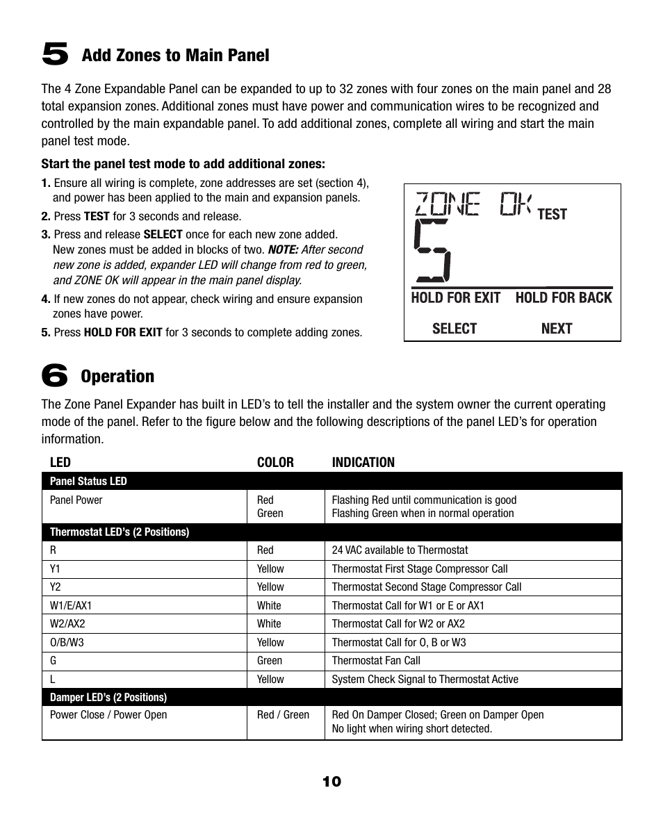 Add zones to main panel, Operation | Braeburn 140424 User Manual | Page 10 / 12