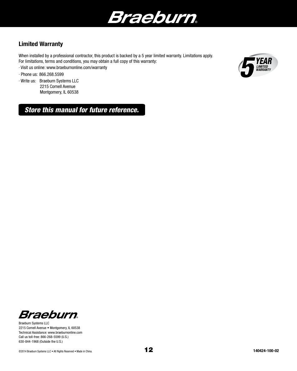 Year | Braeburn 140424 User Manual | Page 12 / 12