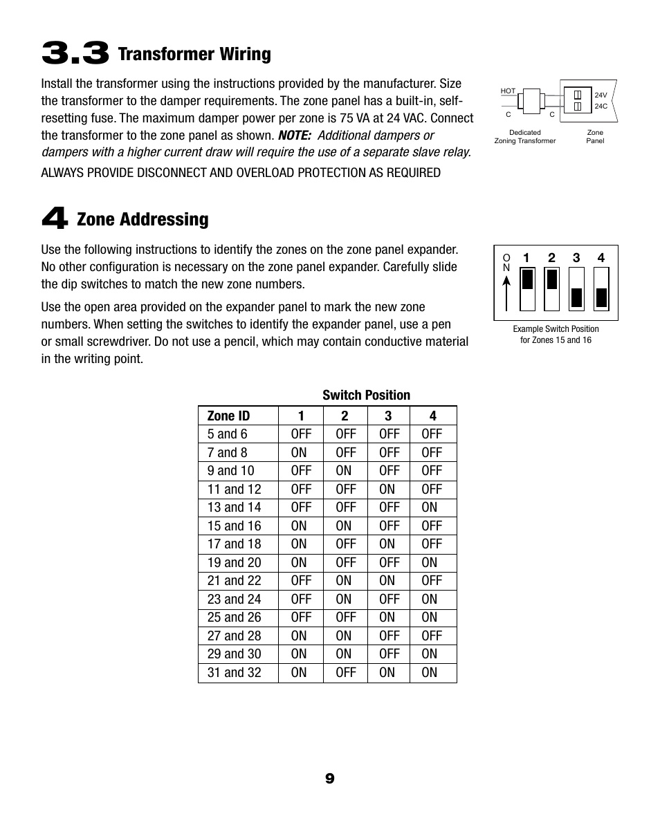 Transformer wiring, Zone addressing | Braeburn 140424 User Manual | Page 9 / 12