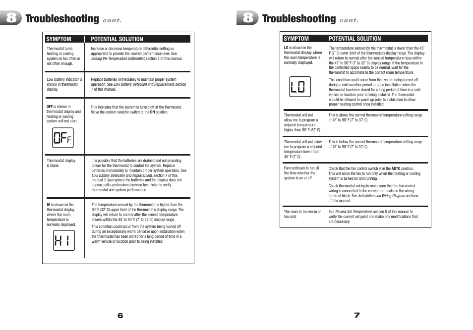 1005nc eng 6 7, Troubleshooting | Braeburn 1005NC User Manual | Page 4 / 5