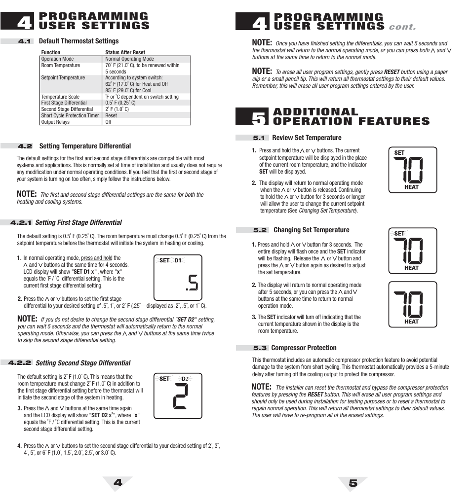 1100_4_5.pdf, 4programming user settings, Additional operation features | Programming user settings | Braeburn 1100 User Manual | Page 3 / 5