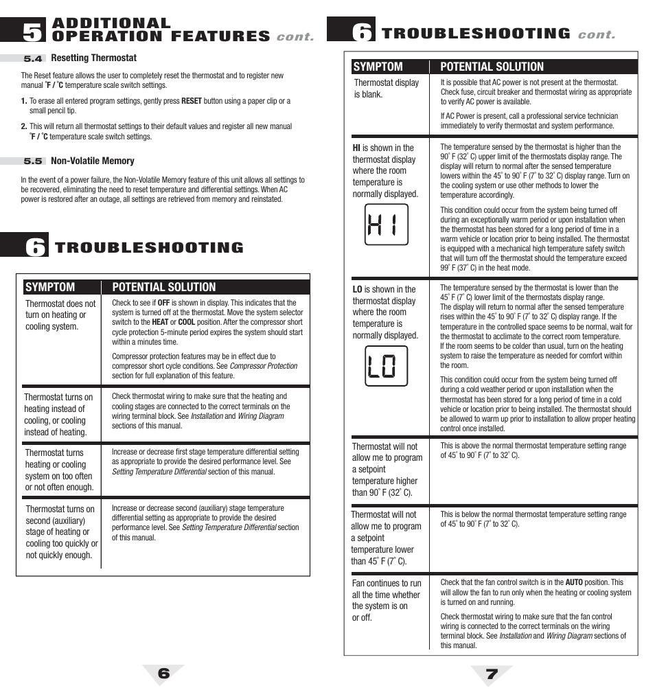 1100_6_7.pdf, Troubleshooting, Additional operation features | Braeburn 1100 User Manual | Page 4 / 5