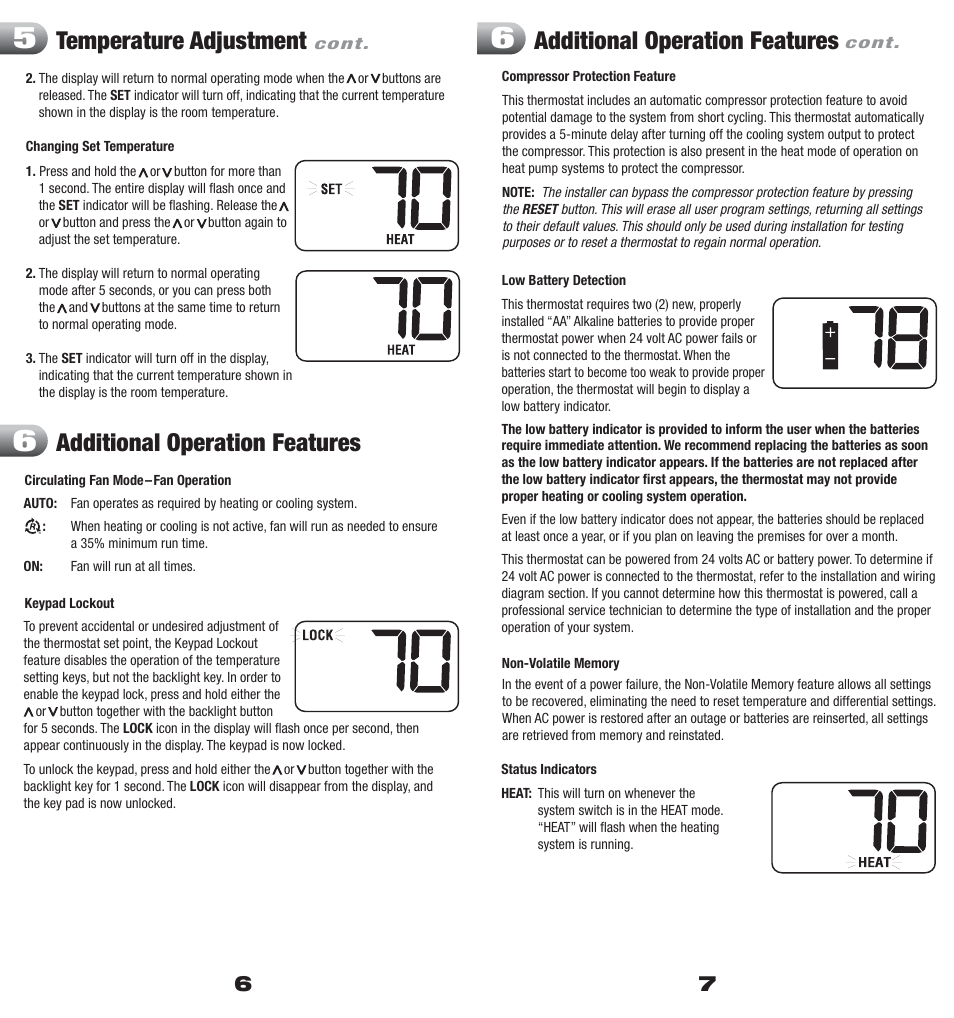 Temperature adjustment, Additional operation features | Braeburn 3200 User Manual | Page 4 / 7