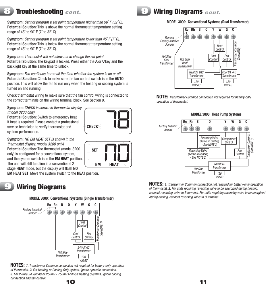 Troubleshooting, Wiring diagrams | Braeburn 3200 User Manual | Page 6 / 7