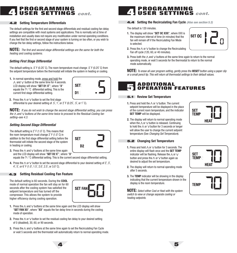 3100_4_5.pdf, 4programming user settings, Programming user settings | Additional operation features | Braeburn 3100 User Manual | Page 3 / 6