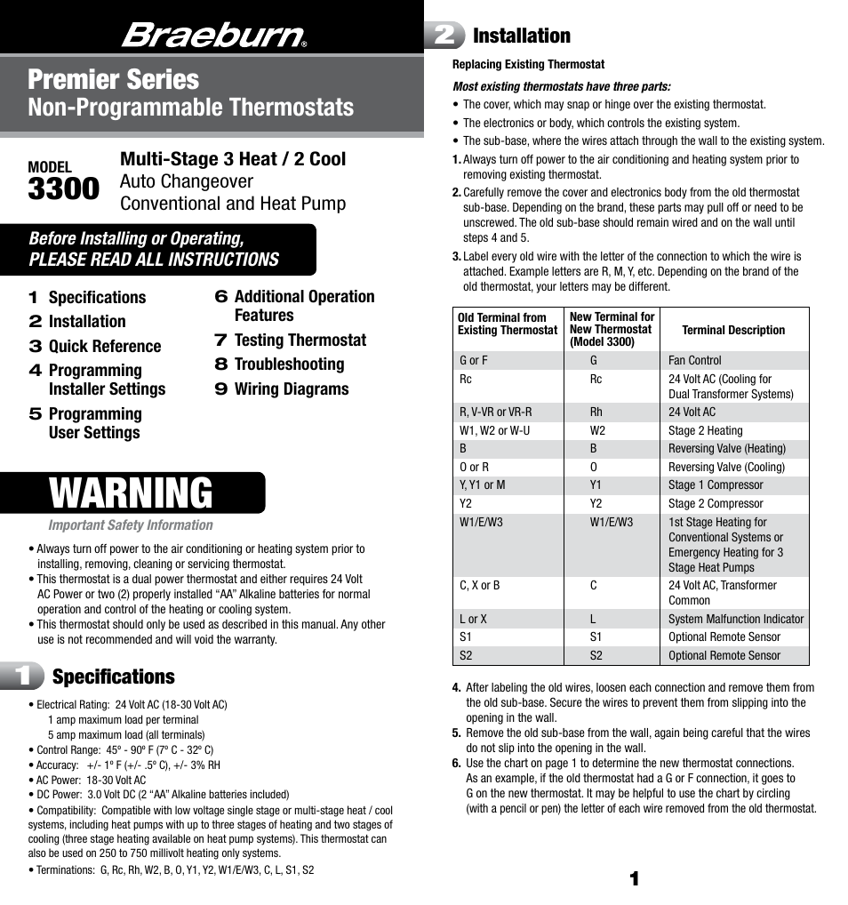 Braeburn 3300 User Manual | 13 pages