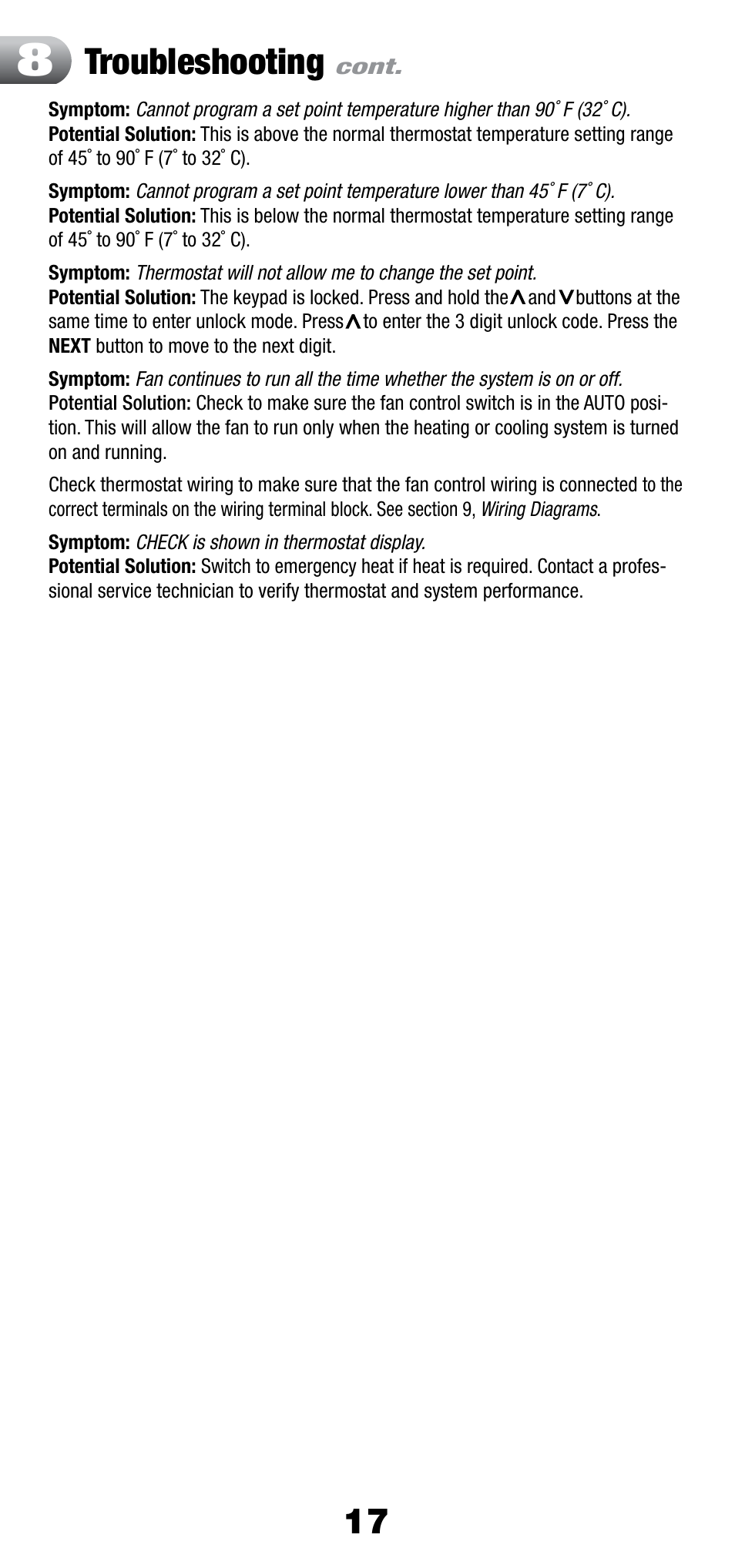 Troubleshooting | Braeburn 3300 User Manual | Page 10 / 13