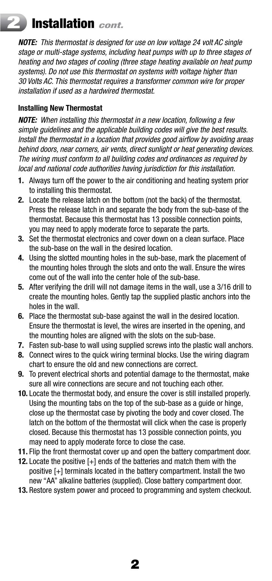 Installation | Braeburn 3300 User Manual | Page 2 / 13