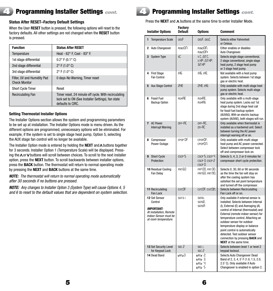 Programming installer settings | Braeburn 3300 User Manual | Page 4 / 13
