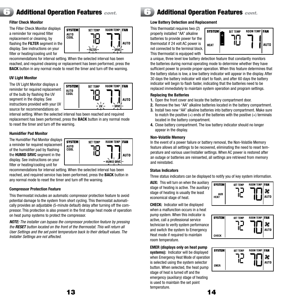 Additional operation features | Braeburn 3300 User Manual | Page 8 / 13