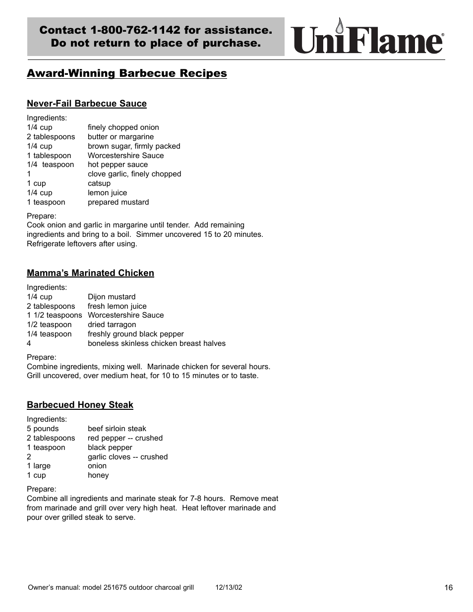 Blue Rhino UniFlame 251675 User Manual | Page 17 / 21