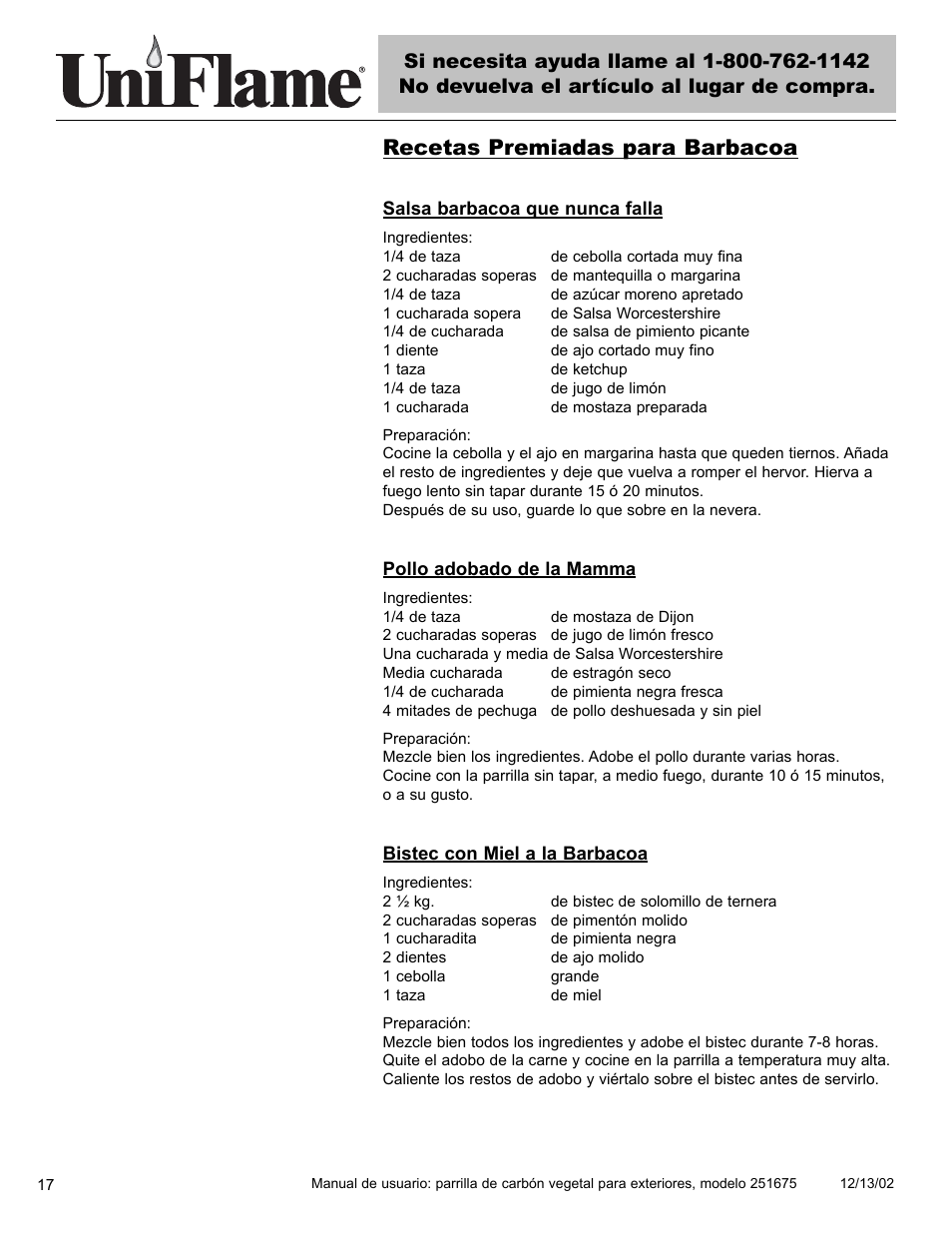 Recetas premiadas para barbacoa | Blue Rhino UniFlame 251675 User Manual | Page 18 / 21