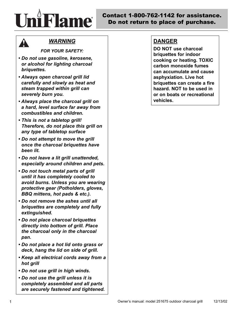 Blue Rhino UniFlame 251675 User Manual | Page 2 / 21