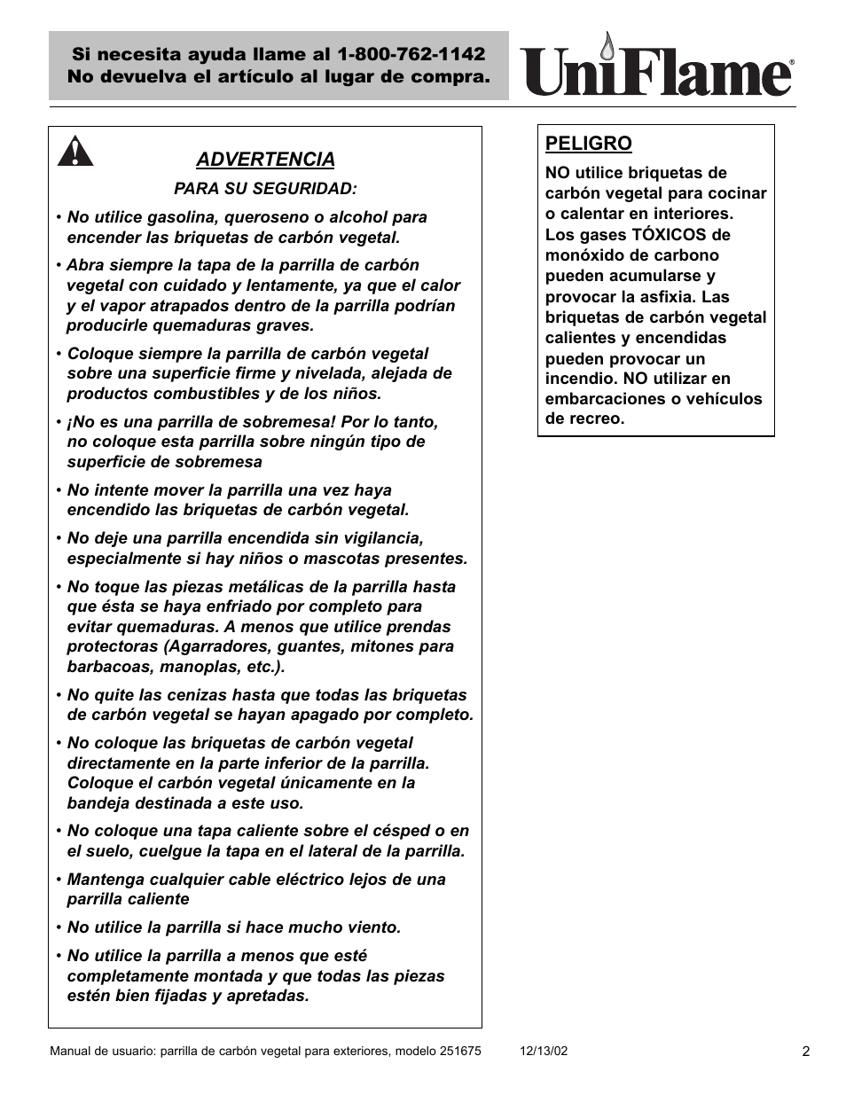 Blue Rhino UniFlame 251675 User Manual | Page 3 / 21