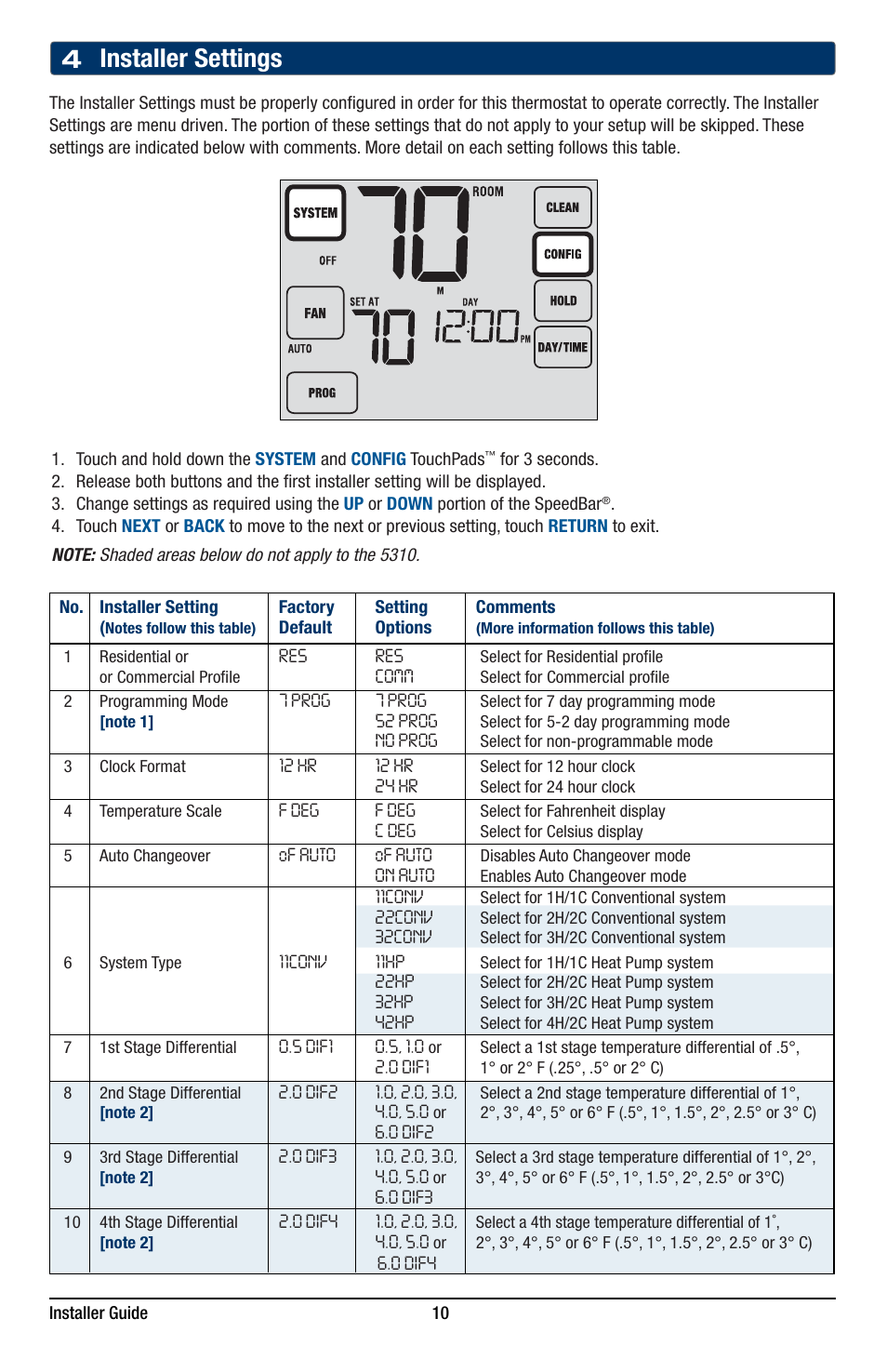 4 installer settings | Braeburn 5320 Installer Guide User Manual | Page 10 / 17