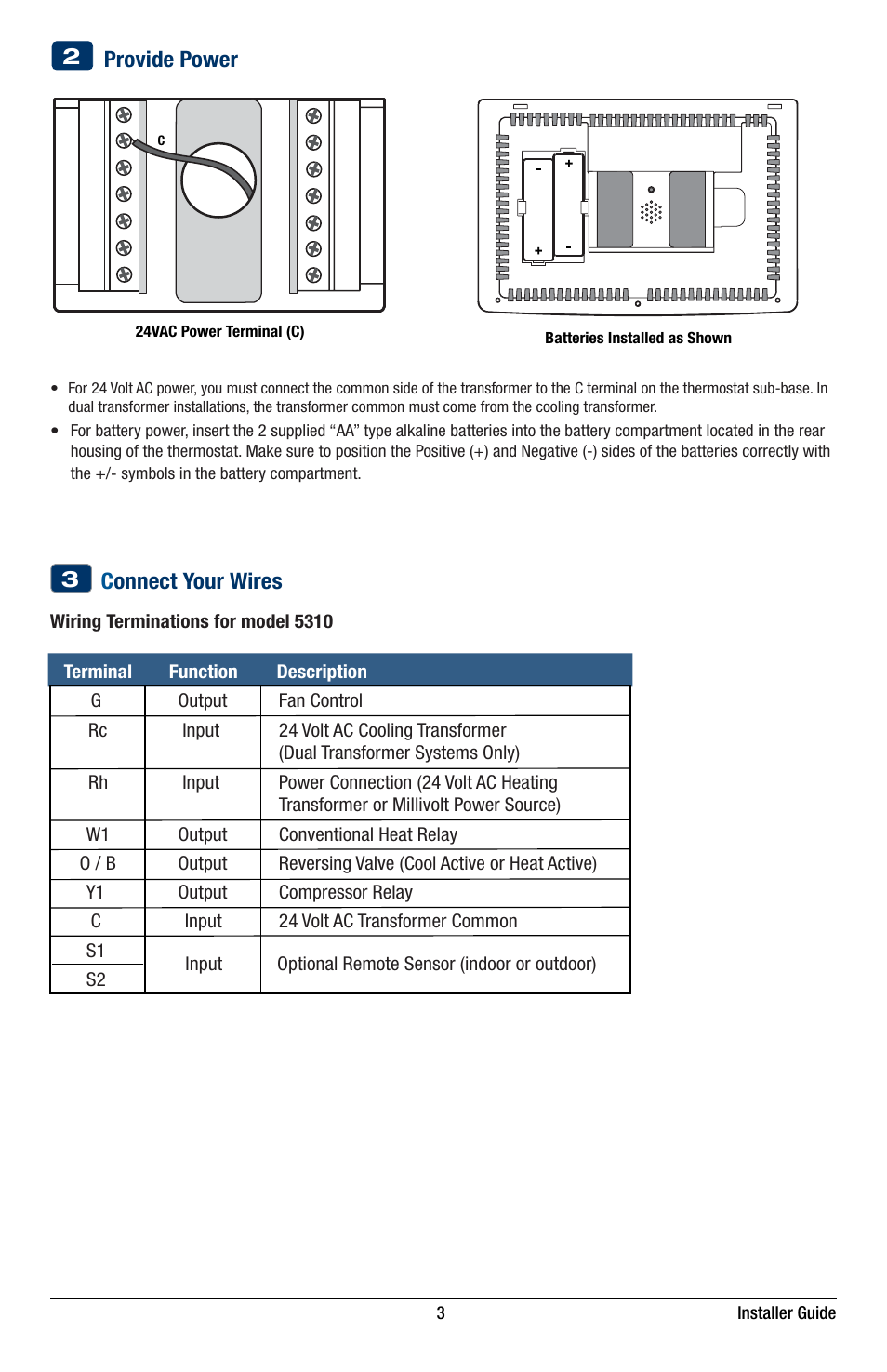 Provide power, C onnect your wires 3 | Braeburn 5320 Installer Guide User Manual | Page 3 / 17