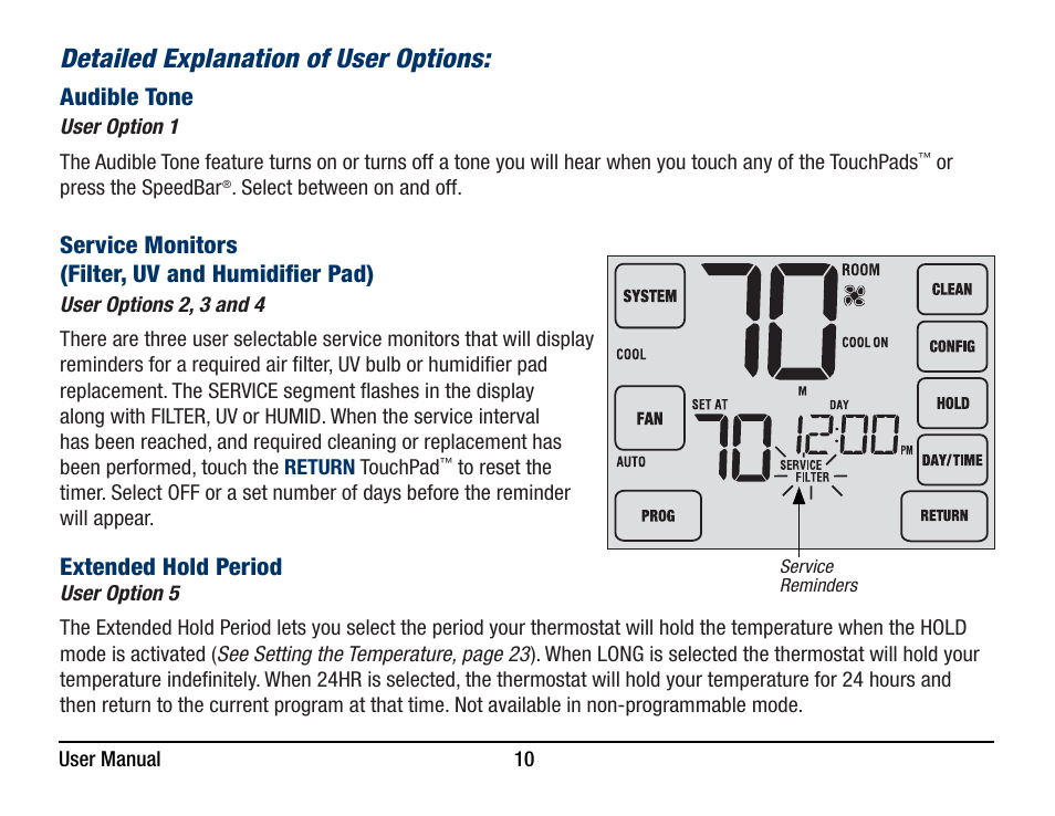 Detailed explanation of user options | Braeburn 5320 User Manual User Manual | Page 10 / 35