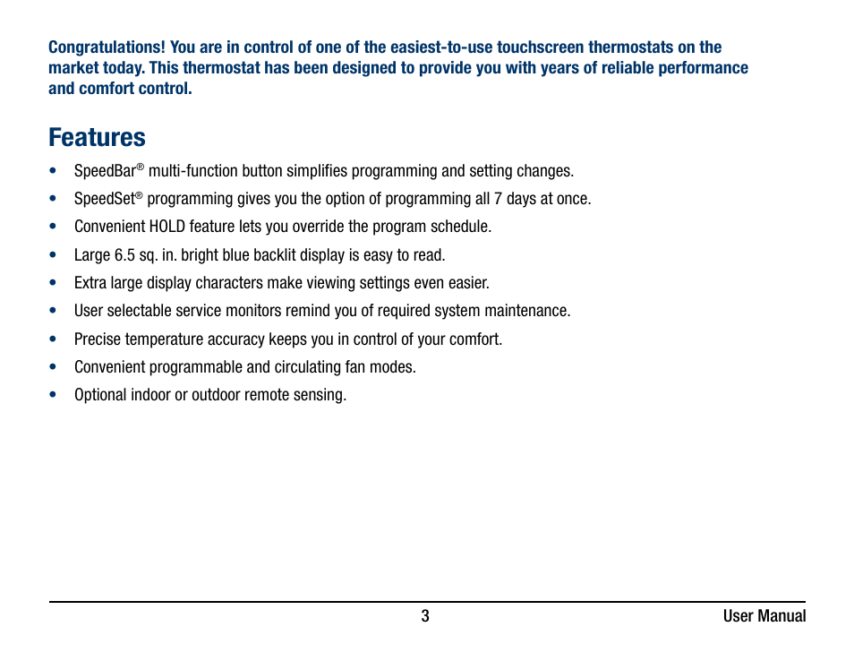 Features | Braeburn 5320 User Manual User Manual | Page 3 / 35
