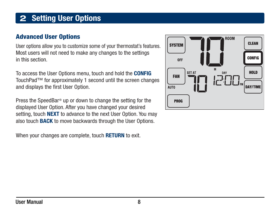 2 setting user options | Braeburn 5320 User Manual User Manual | Page 8 / 35