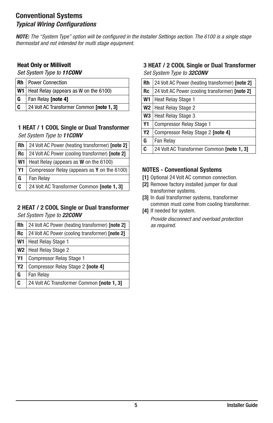 Conventional systems | Braeburn 6400 Installer Guide User Manual | Page 5 / 18