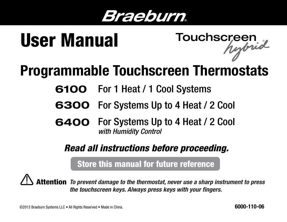 Braeburn 6400 User Manual User Manual | 38 pages