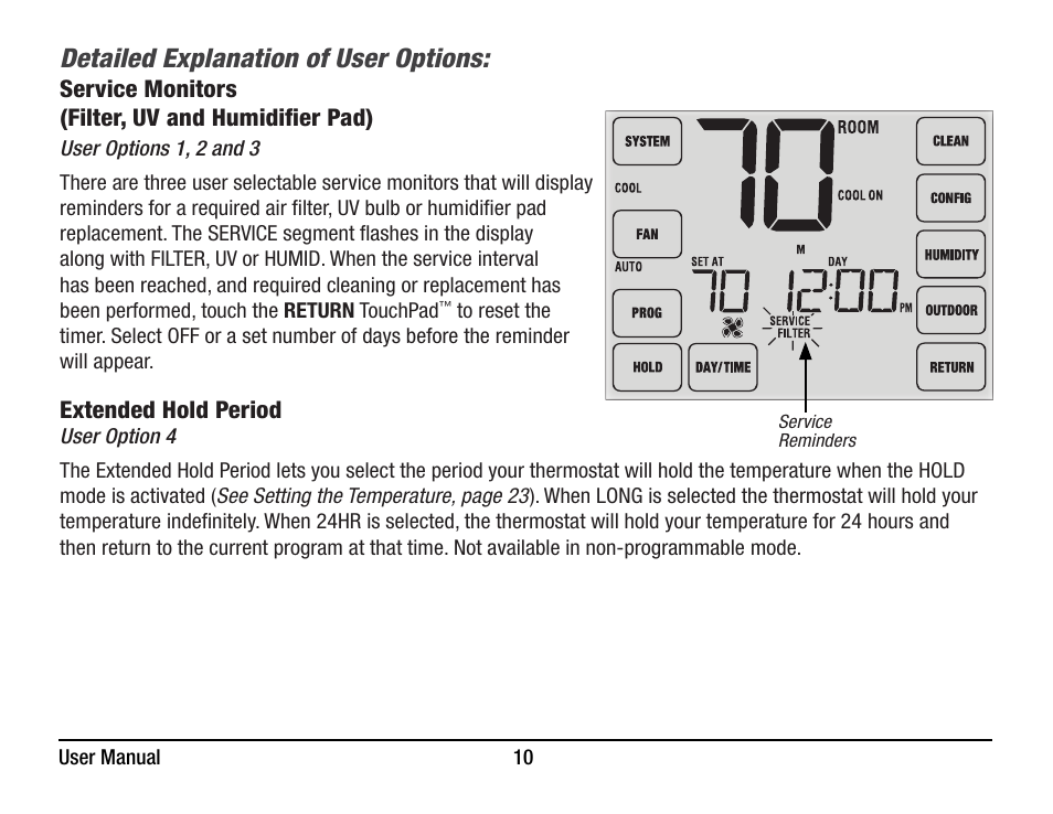 Detailed explanation of user options | Braeburn 6400 User Manual User Manual | Page 10 / 38