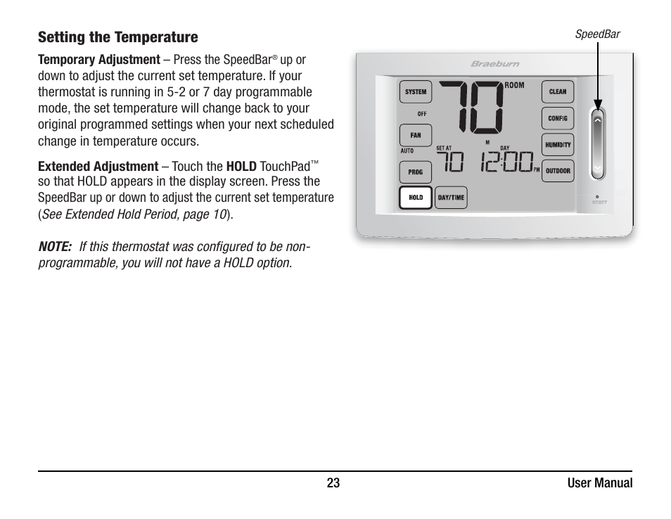 Setting the temperature | Braeburn 6400 User Manual User Manual | Page 23 / 38