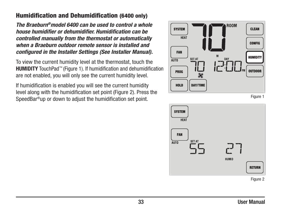 Humidification and dehumidification | Braeburn 6400 User Manual User Manual | Page 33 / 38