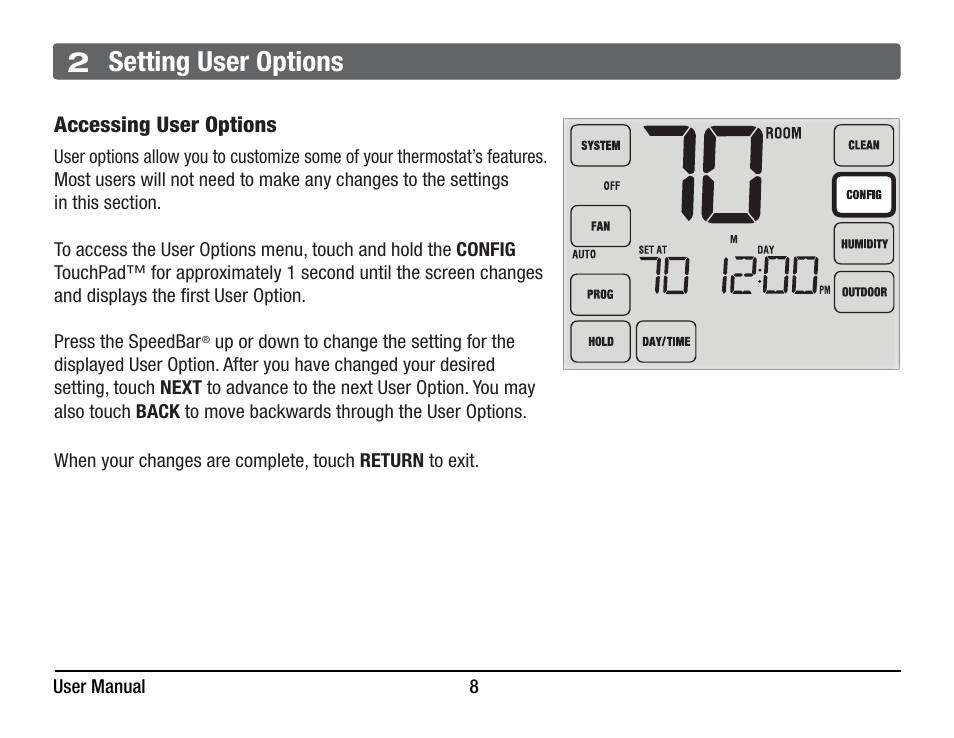 2 setting user options | Braeburn 6400 User Manual User Manual | Page 8 / 38