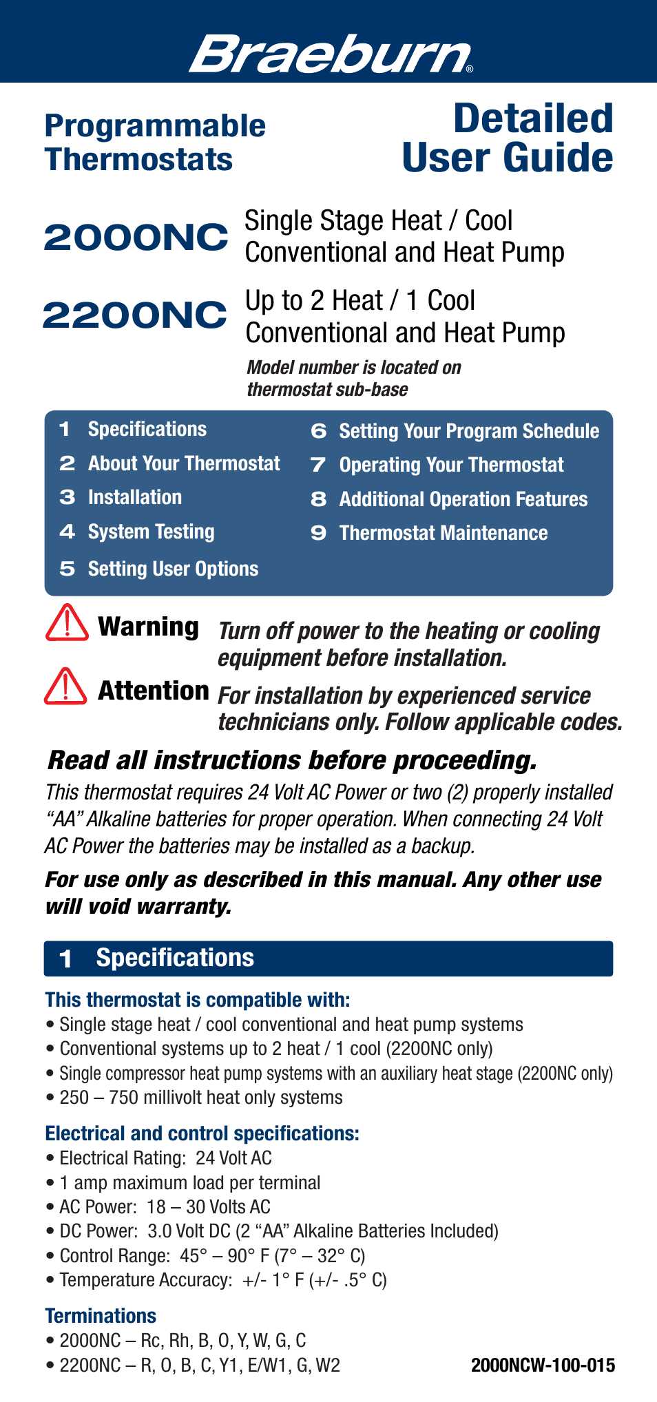 Braeburn 2200NC User Manual | 13 pages