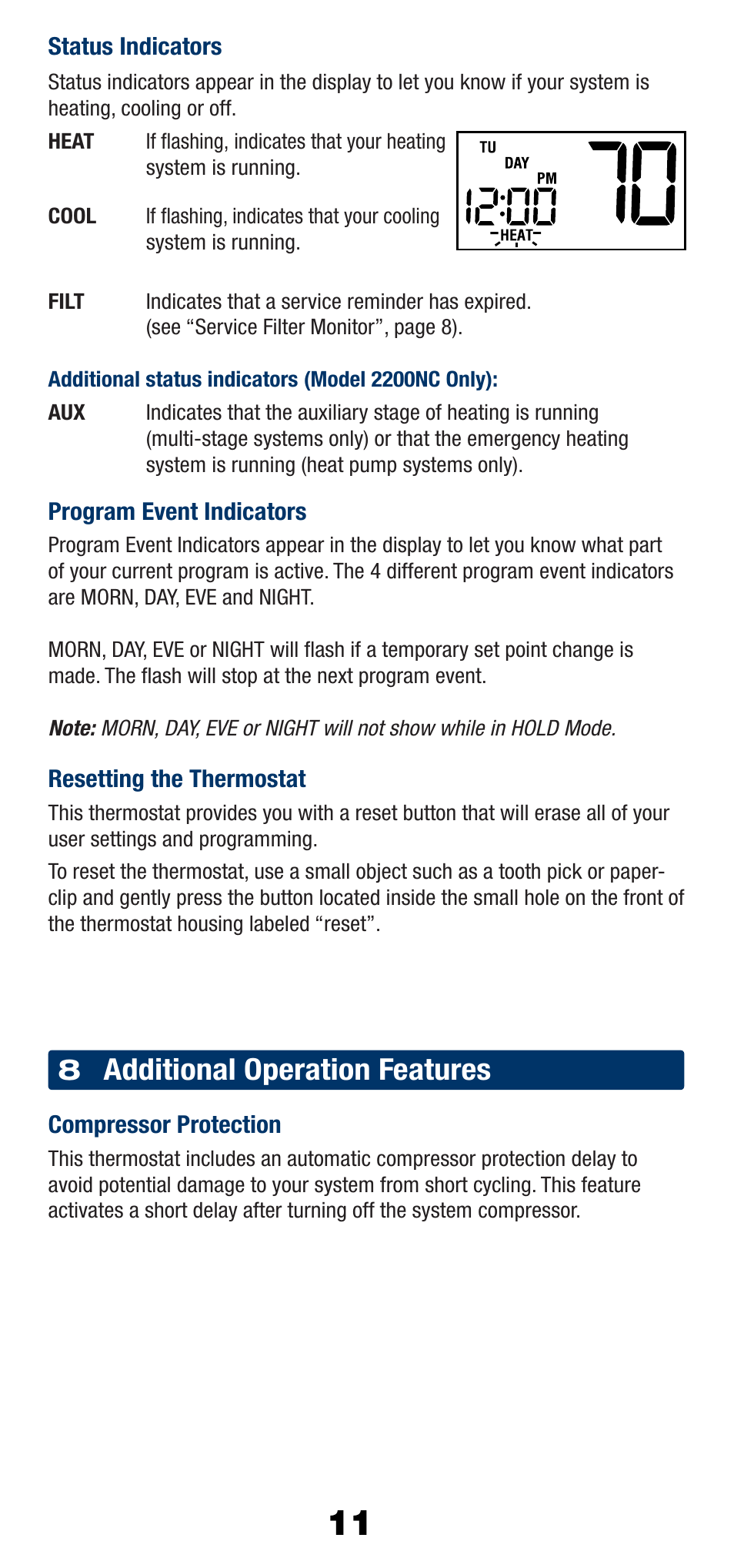 Additional operation features | Braeburn 2200NC User Manual | Page 12 / 13