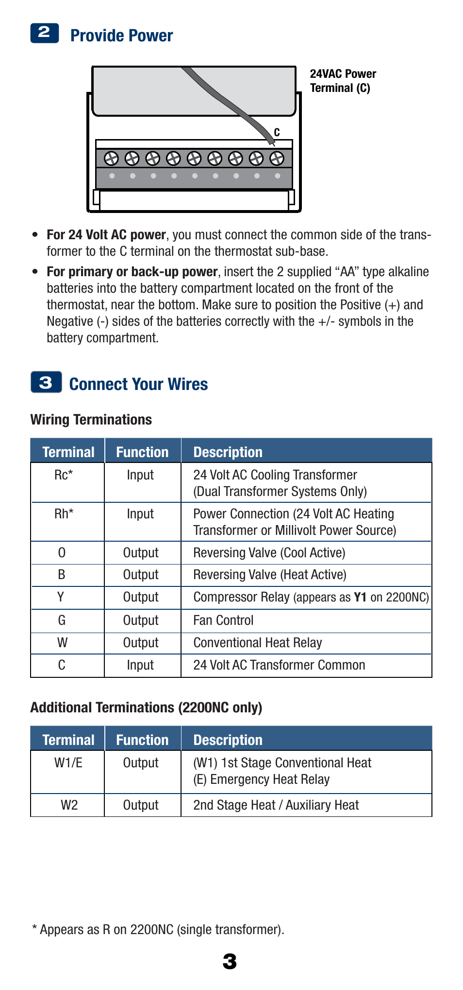 Connect your wires, Provide power | Braeburn 2200NC User Manual | Page 4 / 13