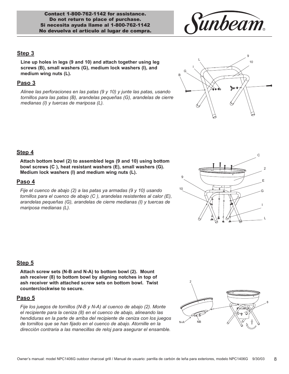 Step 3, Paso 3, Step 4 | Paso 4, Step 5, Paso 5 | Blue Rhino NPC1406G User Manual | Page 9 / 24