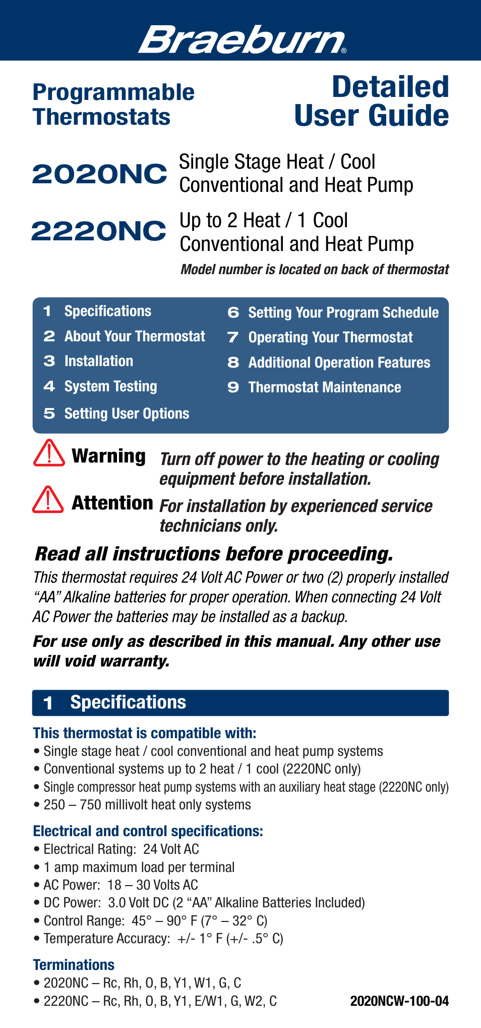 Braeburn 2220NC User Manual | 13 pages