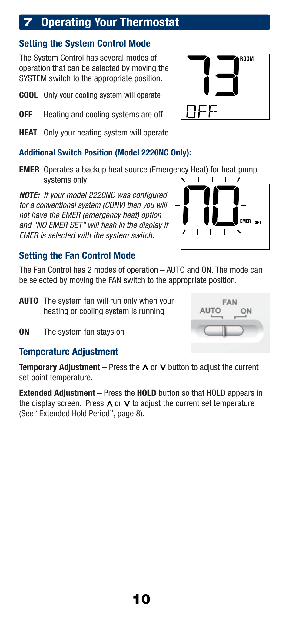 Operating your thermostat | Braeburn 2220NC User Manual | Page 11 / 13