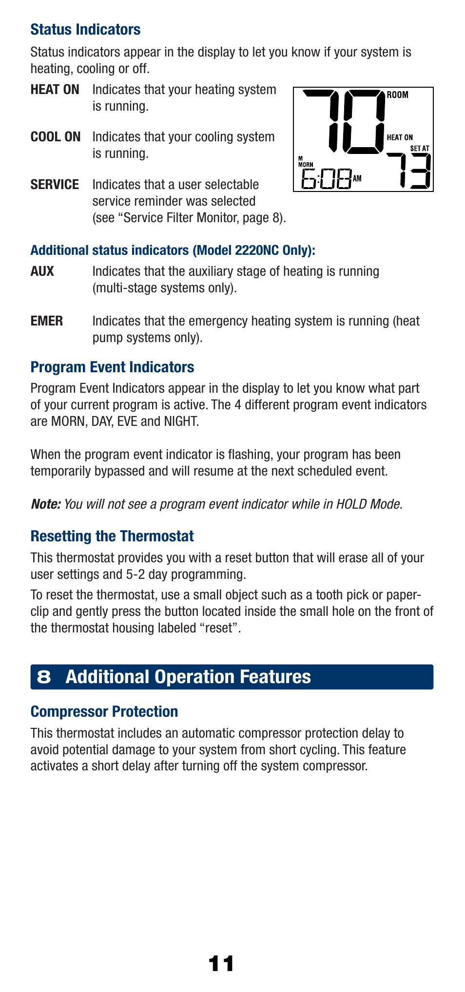 Additional operation features | Braeburn 2220NC User Manual | Page 12 / 13