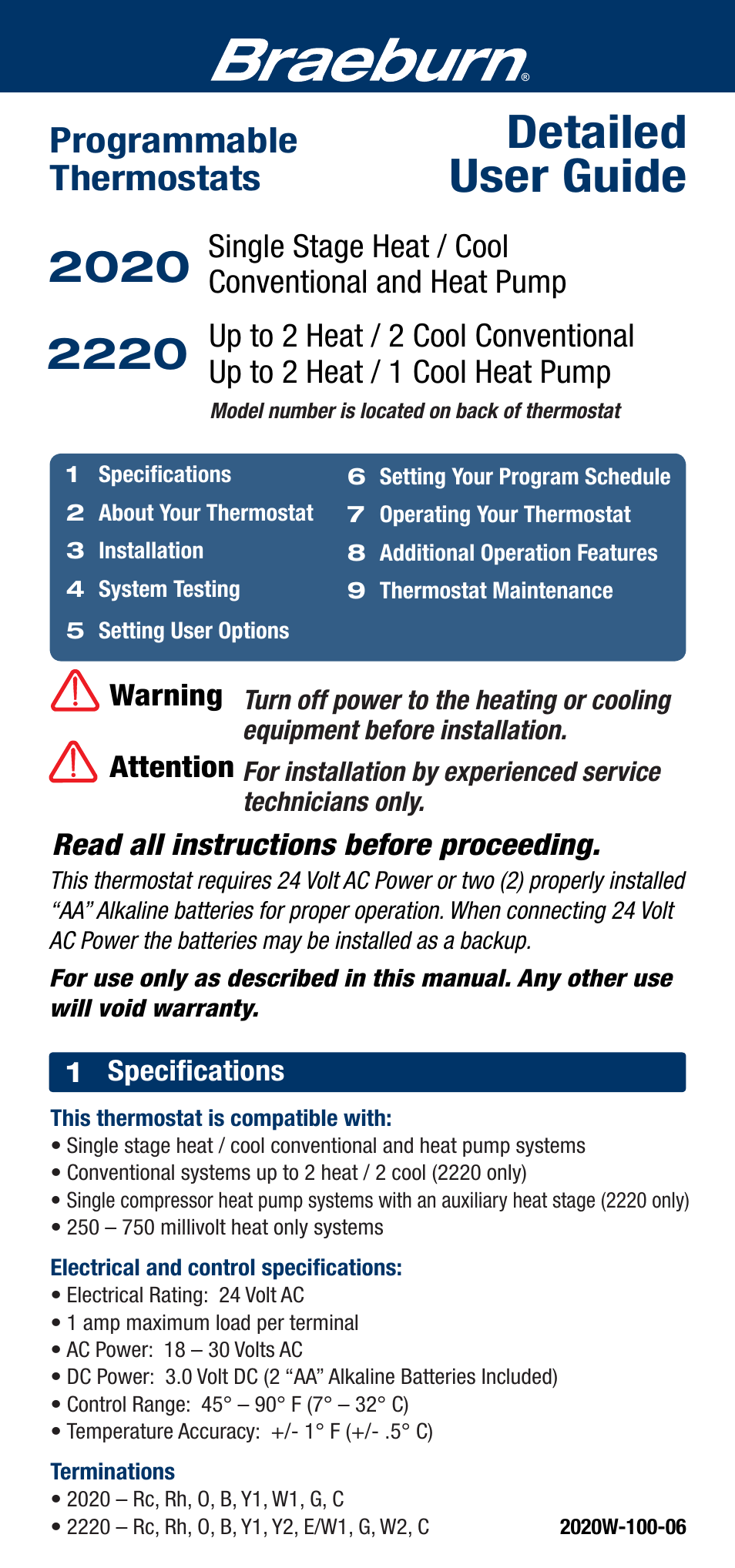 Braeburn 2220 User Manual | 15 pages