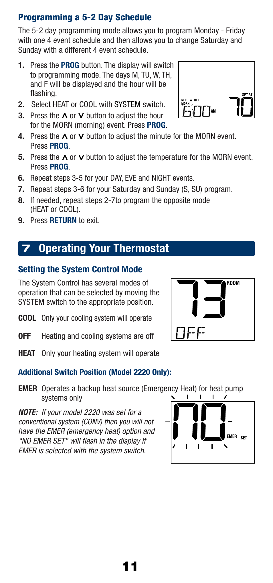 Operating your thermostat | Braeburn 2220 User Manual | Page 12 / 15