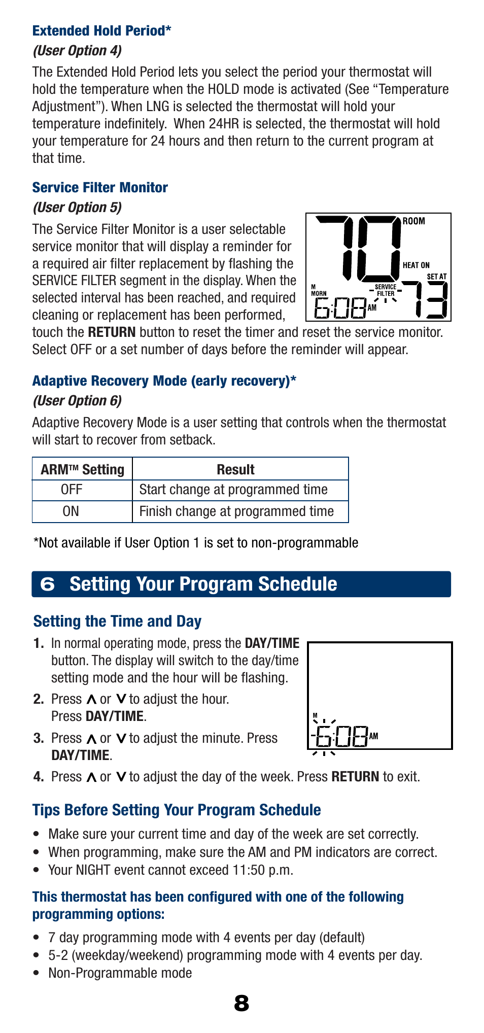 Setting your program schedule | Braeburn 2220 User Manual | Page 9 / 15