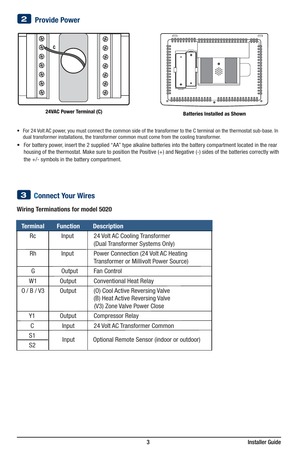 Provide power, C onnect your wires 3 | Braeburn 5220 Installer Guide User Manual | Page 3 / 15